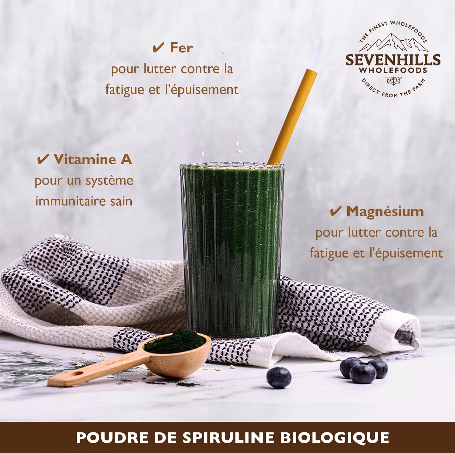 Detalle 2 de Sevenhills Wholefoods Poudre de spiruline 200g đ„