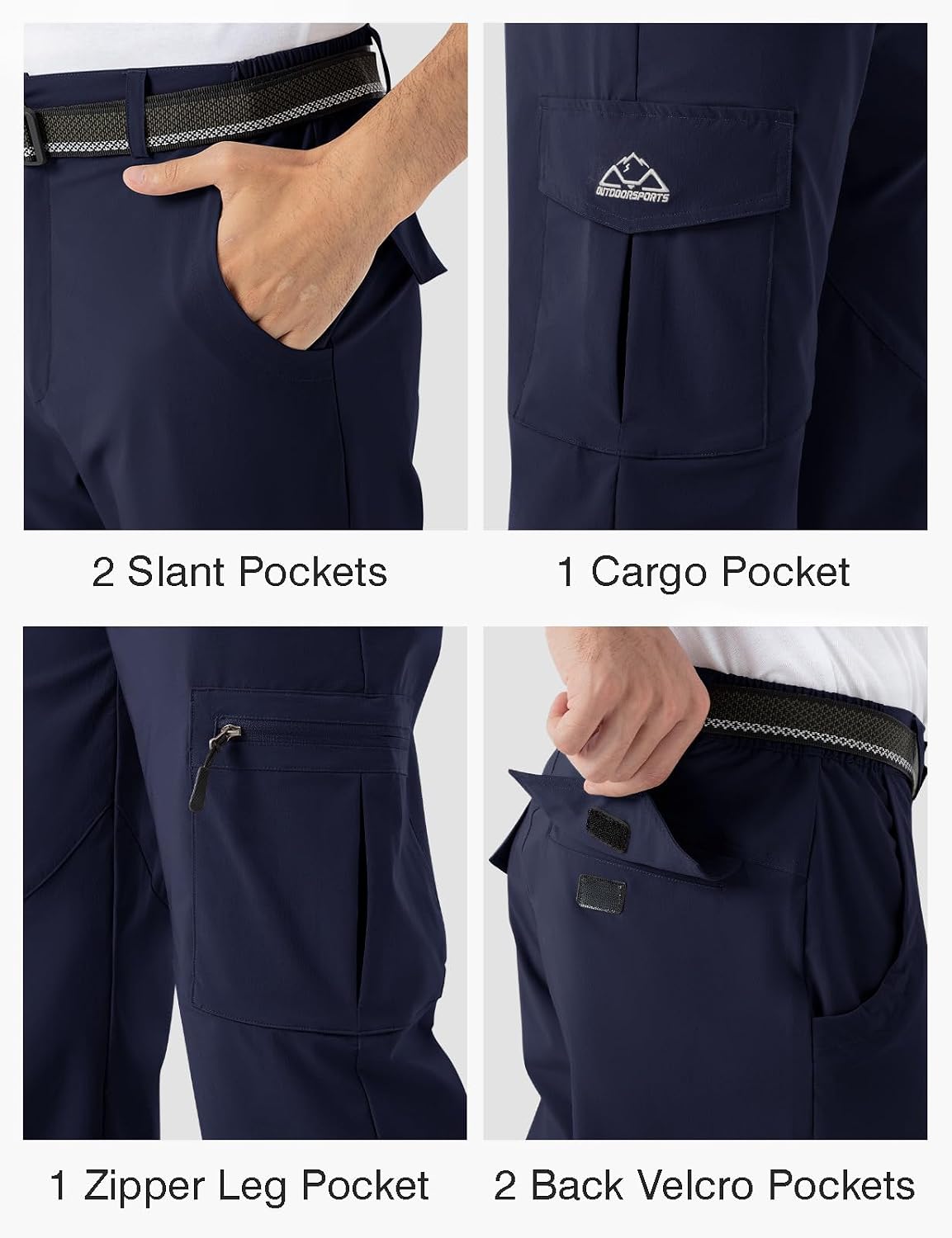 Detalle de Rdruko Men's Hiking Pants, Lightweight Quick-Dry, Water-Resistant, 6 Pockets