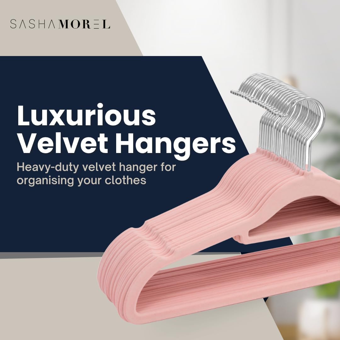 Thumbnail 3 de Sasha Morel 20 Pack Velvet Coat Hangers – Non-Slip, Space-Saving Pink Hangers with 360° Swivel Hooks