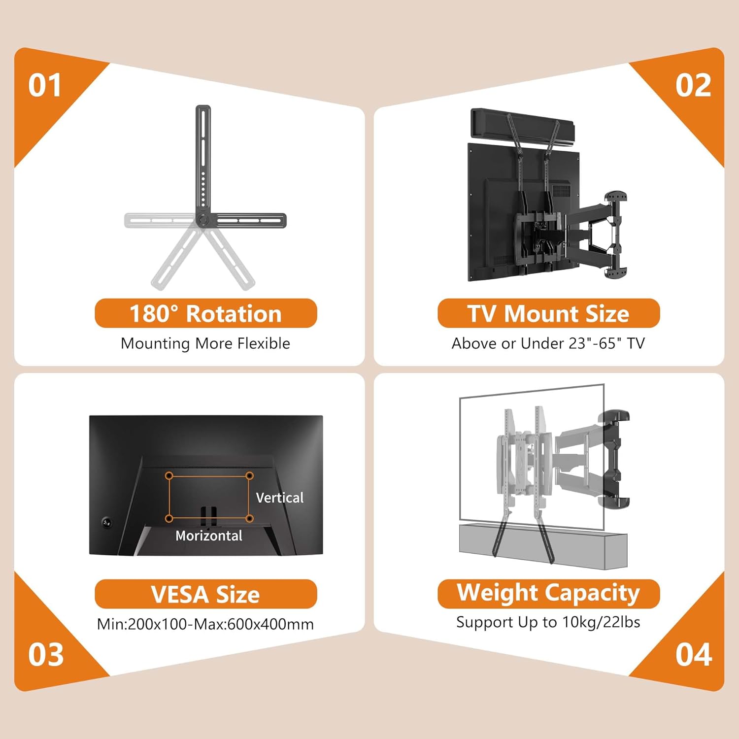 Detalle de XINLEI Support de Barre de Son SBR302: montage sans perçage pour TV 23–65" et barre jusqu’à 10 kg