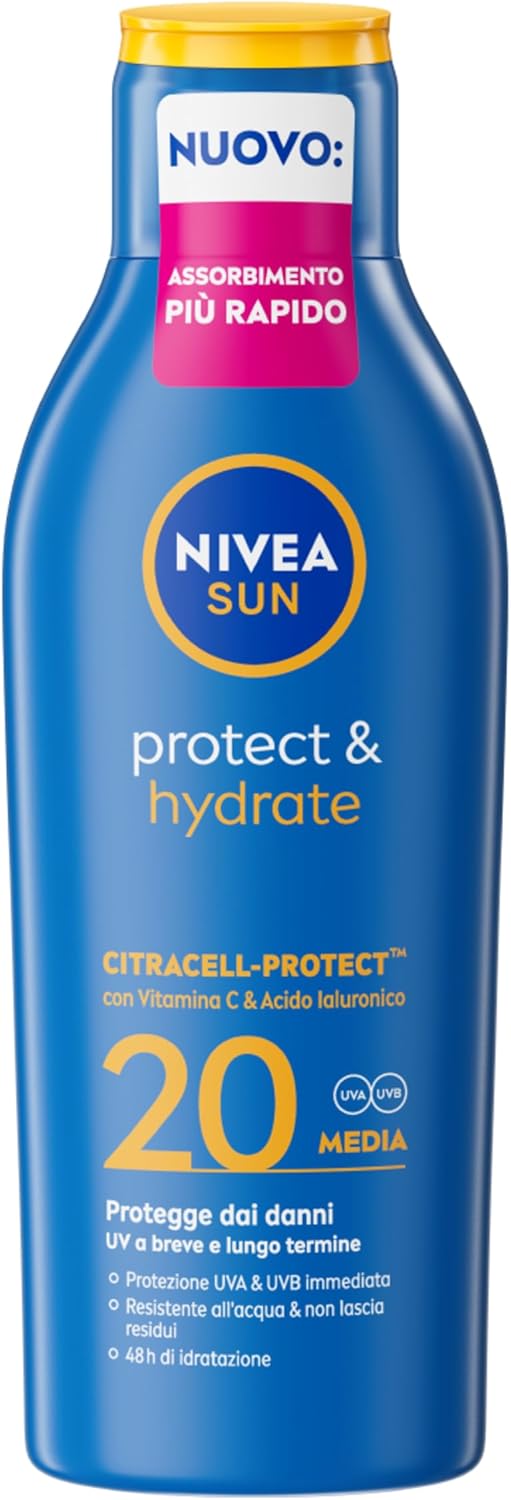 Detalle de NIVEA SUN Protect & Hydrate SPF 20, crema solare idratante 48h 200 ml con Vitamina C e Acido Ialuronico