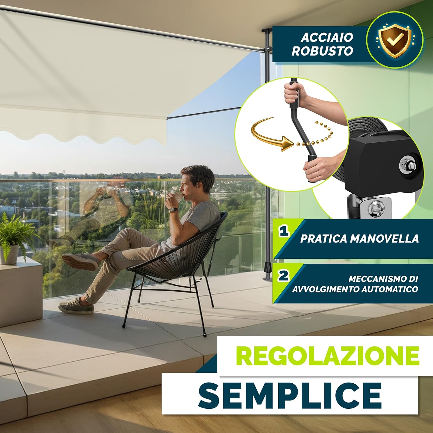 Thumbnail 4 de Tillvex Tenda da Sole a Bracci con Manovella: protezione solare esterna facile da montare, regolabile e resistente