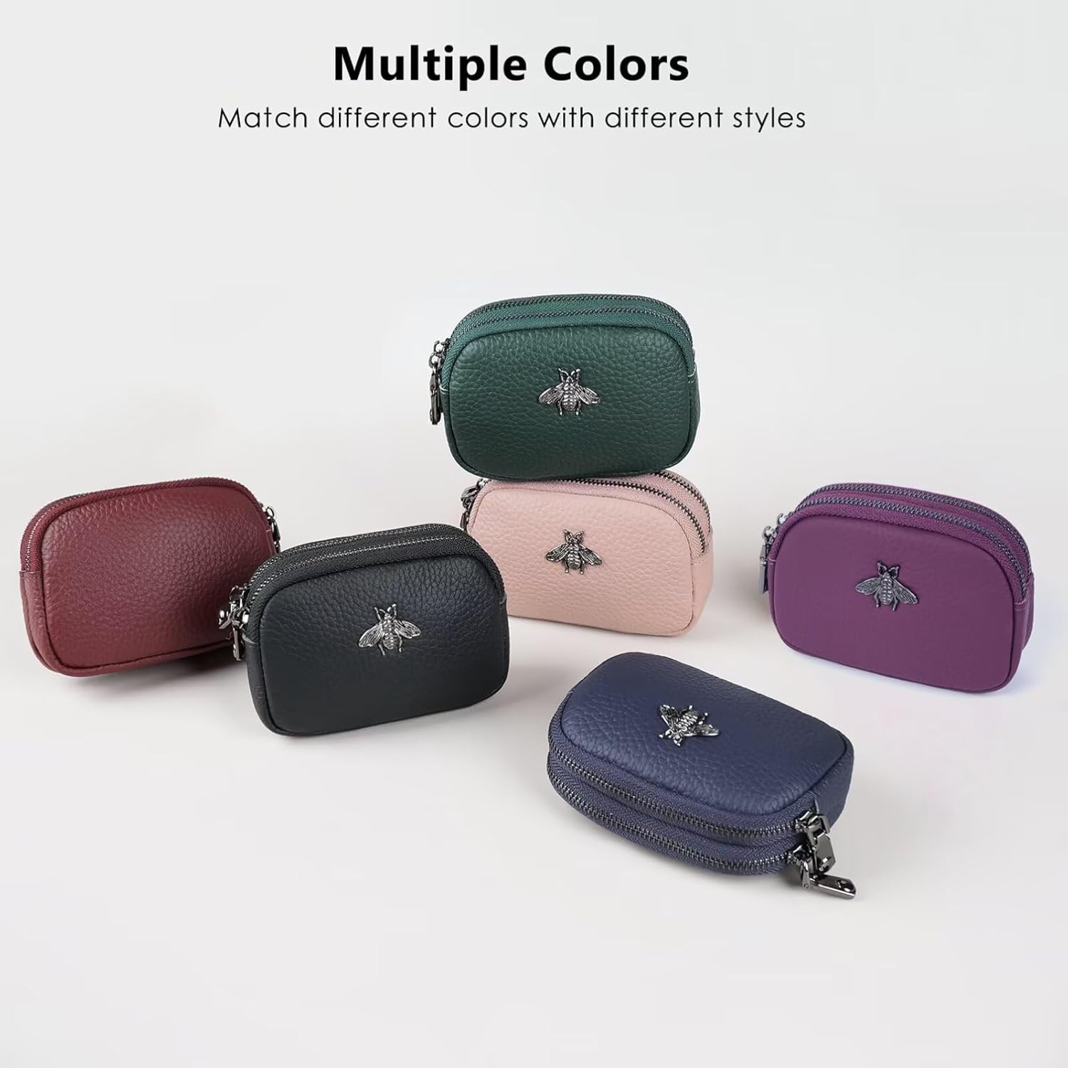 Thumbnail 3 de MAVHVAM Ladies Genuine Leather Small Purse: Compact Orange Double‑Zip Coin Wallet