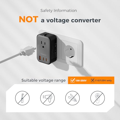 Detalle 2 de TESSAN Travel Adapter 009: PD 20W Universal Power Adapter with 2 USB-C and 1 USB-A