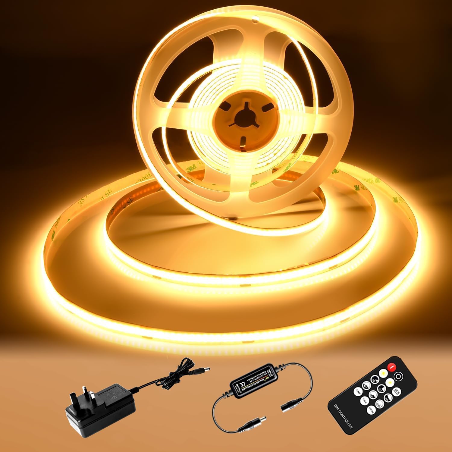 Detalle de Luktix COB LED Strip 5m (2700K Warm White), 24V Dimmable with RF Remote and UKCA Power Supply