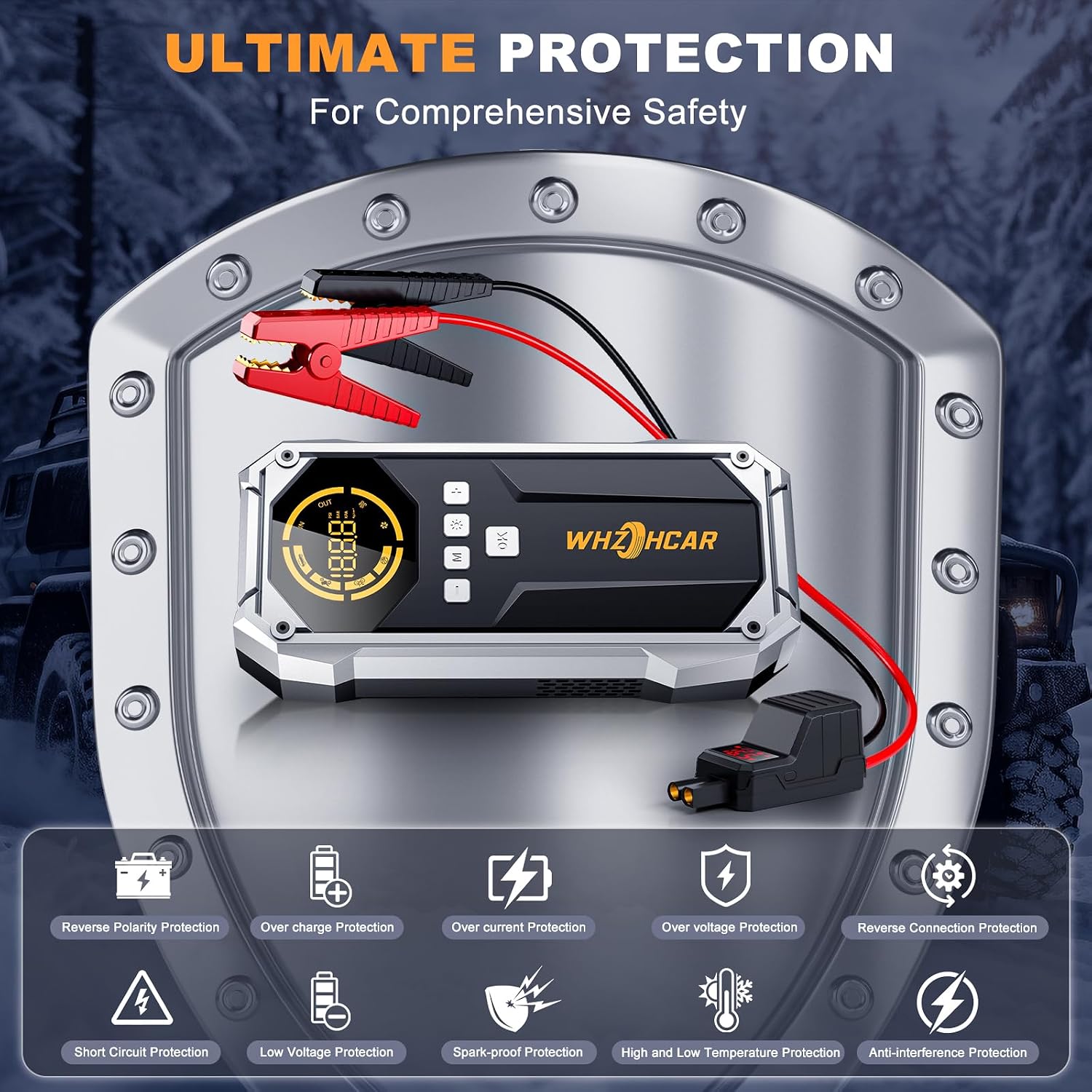 Thumbnail 3 de WHZOHCAR Avviatore Emergenza per Auto 150 PSI (8000A) con Compressore, LCD e Torcia LED