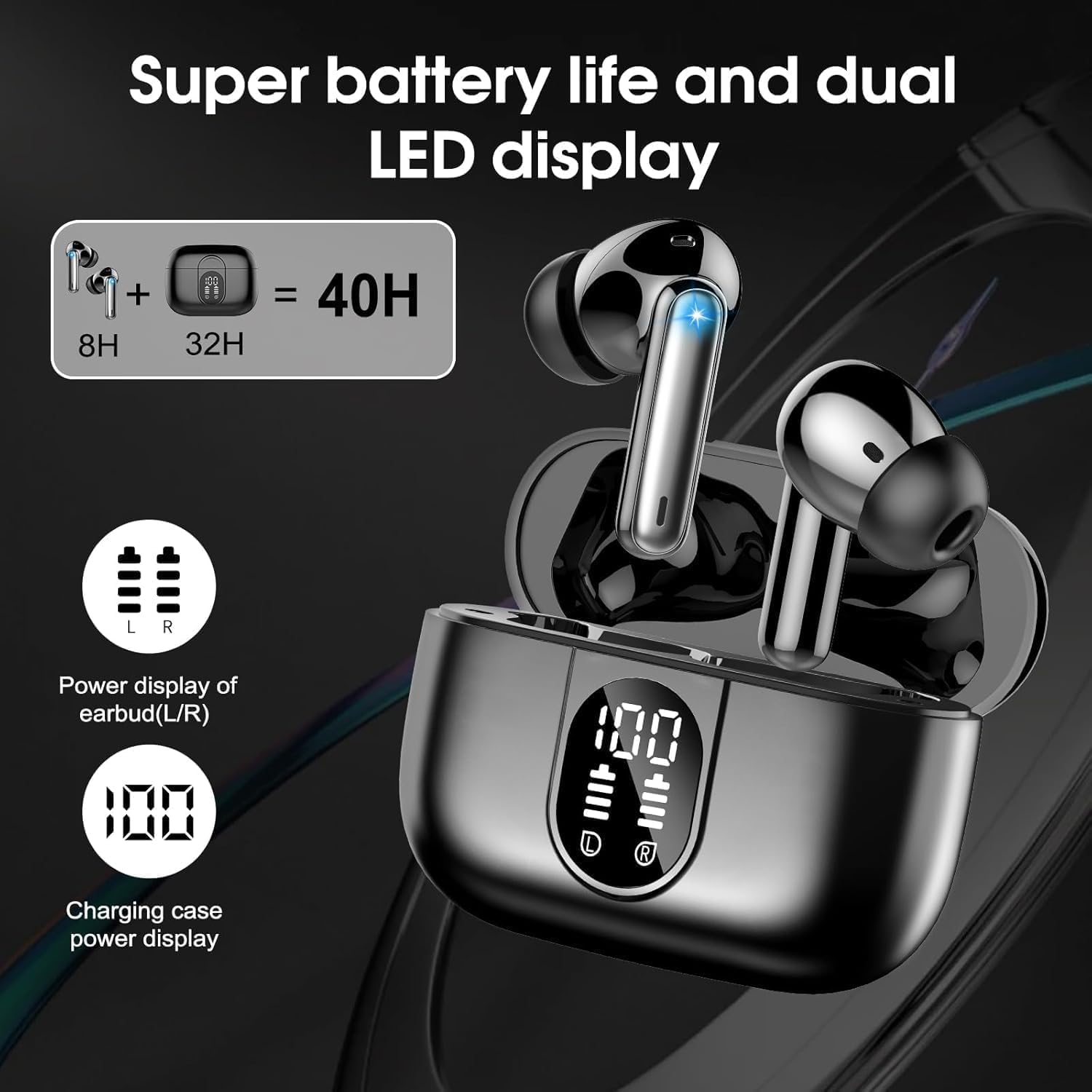 Thumbnail 6 de Nuovo Cuffie Bluetooth 5.4: Auricolari In-Ear HiFi con 4 ENC Microfoni, 50 Ore e Display LED