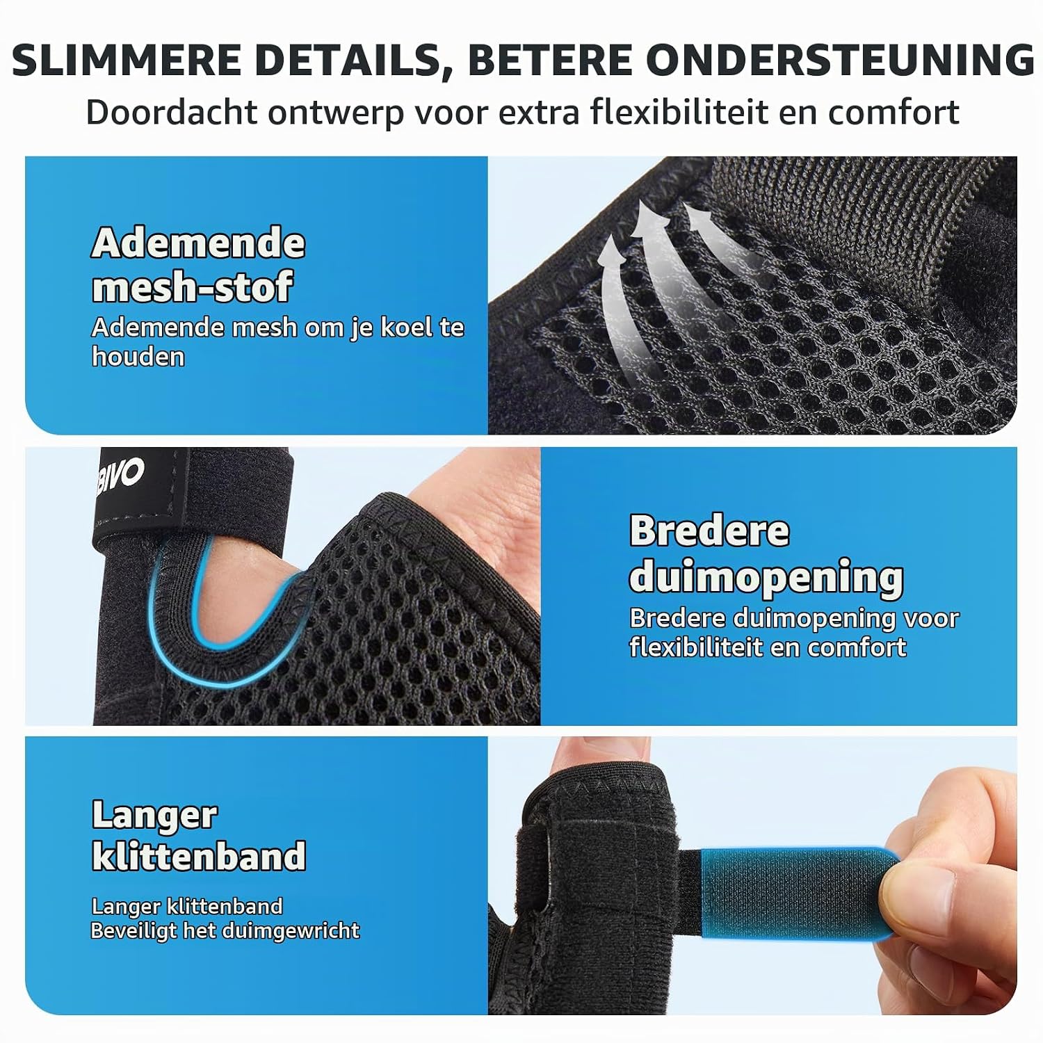 Detalle 1 de CAMBIVO WS12 duimbrace met dubbele spalken, open handpalm en verstelbare banden