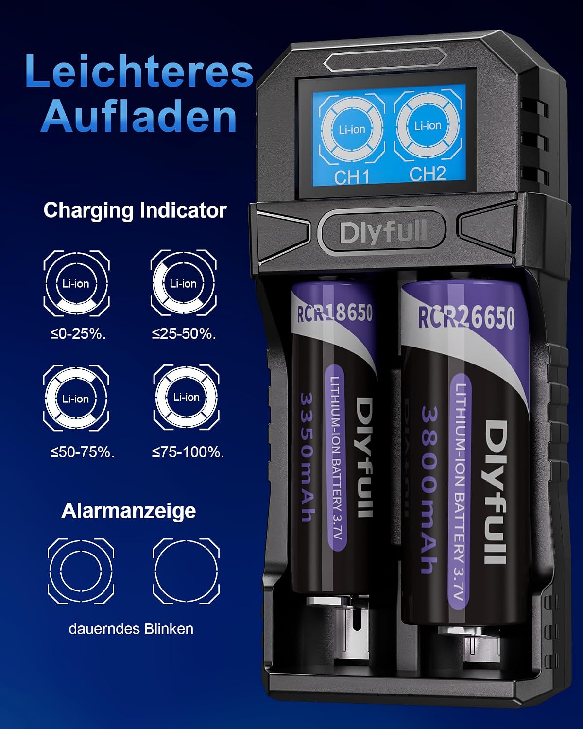 Detalle de Dlyfull 18650 Ladegerät für 3,7 V Akkus