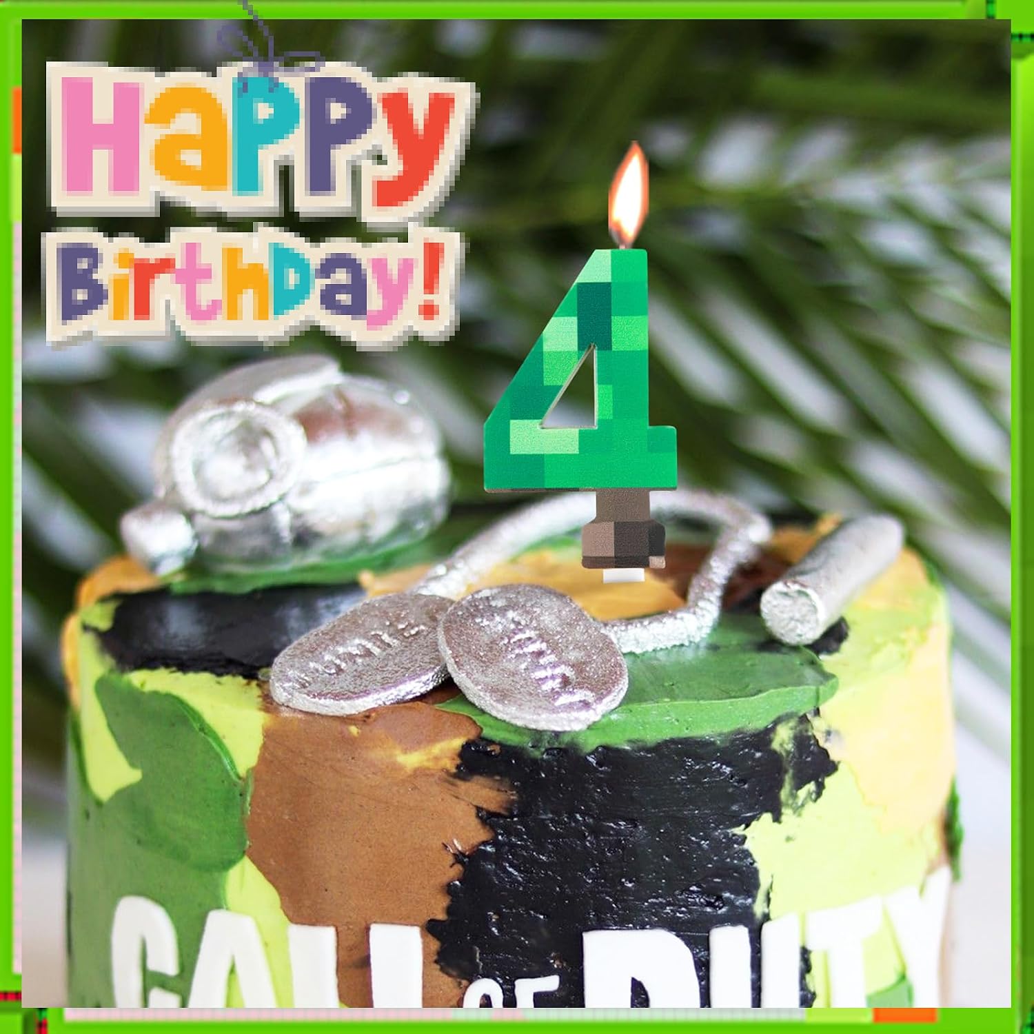 Thumbnail 3 de Yiran Numbe 10th Birthday Candles: Green Video Game Themed Number 10 Candle
