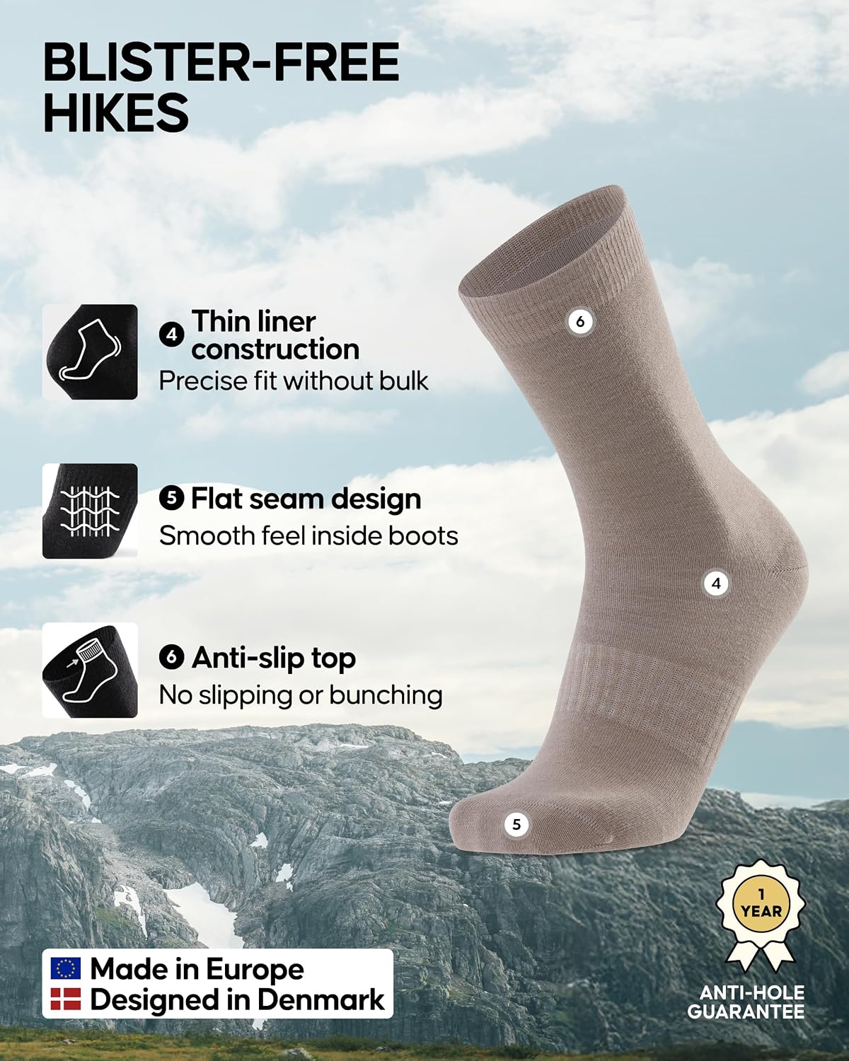Detalle de Danish Endurance Merino liner socks 2-pack