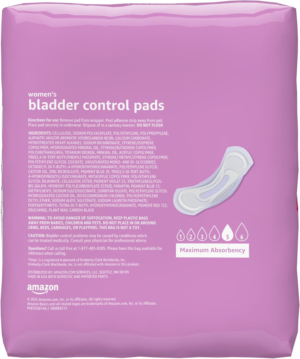 Detalle de Amazon Basics Women's Incontinence Pads, Extra Long, Maximum Absorbency, 39 Count