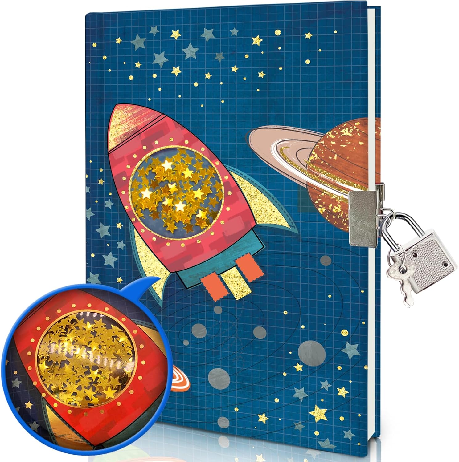 Detalle de GINMLYDA Spacecraft Diary with Lock, Shakable Sequin Cover, 160 Pages
