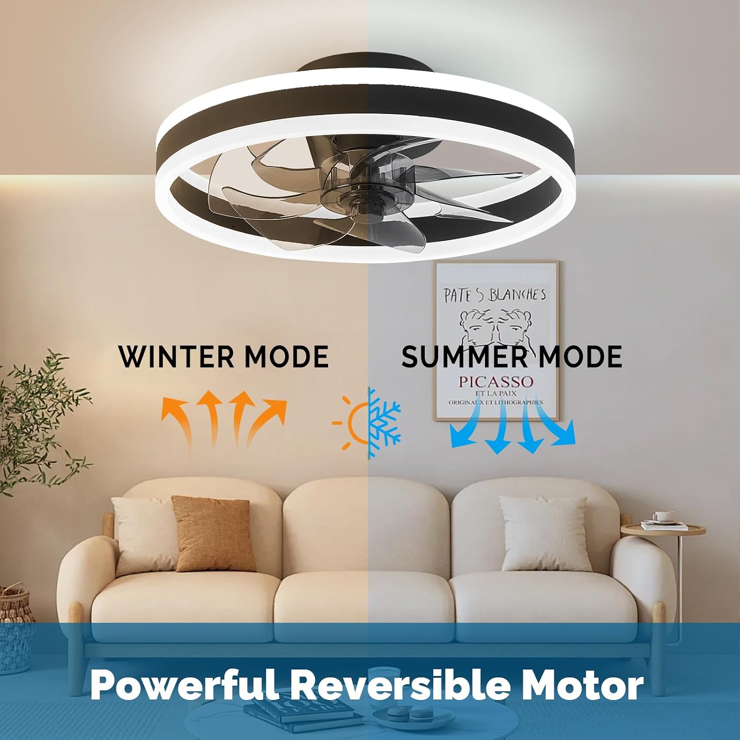 Detalle 2 de # CHANFOK 16'' Smart Ceiling Fan with Lights (Black) – Alexa & Google Assistant Compatible
