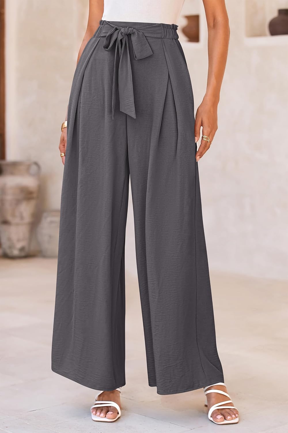 Detalle de PRETTYGARDEN Women’s Wide-Leg Work Pants (High-Waisted, Pull-On Palazzo Trouser)