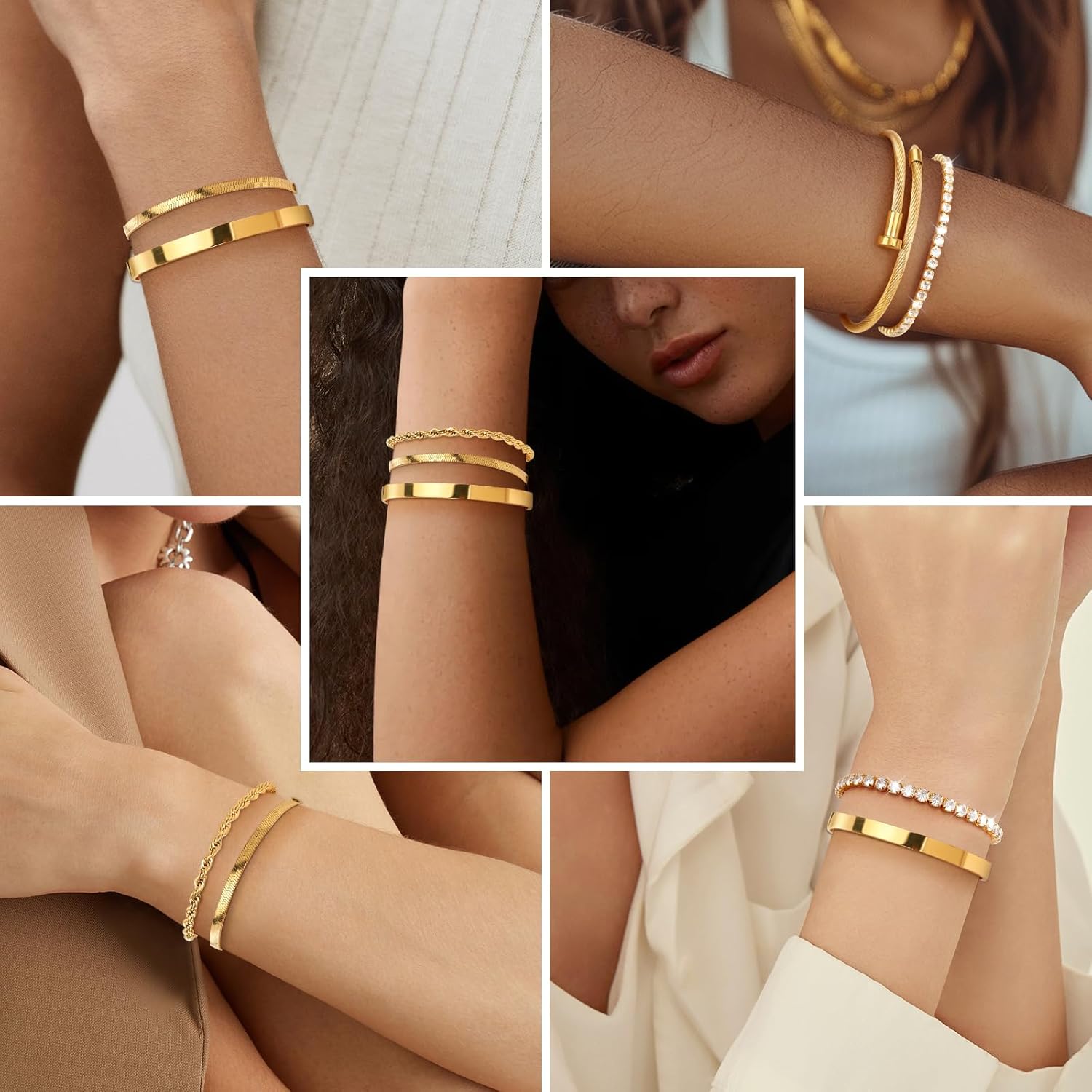 Thumbnail 5 de Ahokei Armband-Set für Damen aus Titan-Stahl / Edelstahl vergoldet, 2-teilig – gold & silberfarben, verstellbar