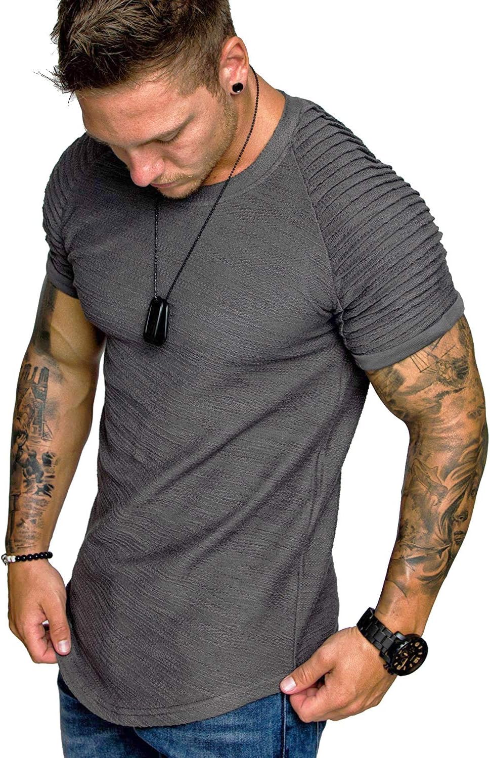 Detalle de COOFANDY muscle t-shirt with pleated raglan