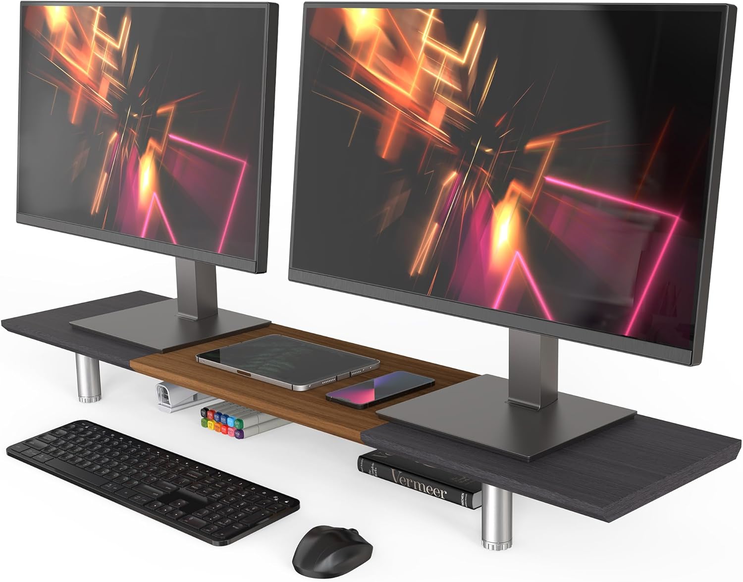 Fenge Grand support pour écran 100 cm Dual Monitor Stands Riser avec hauteur réglable