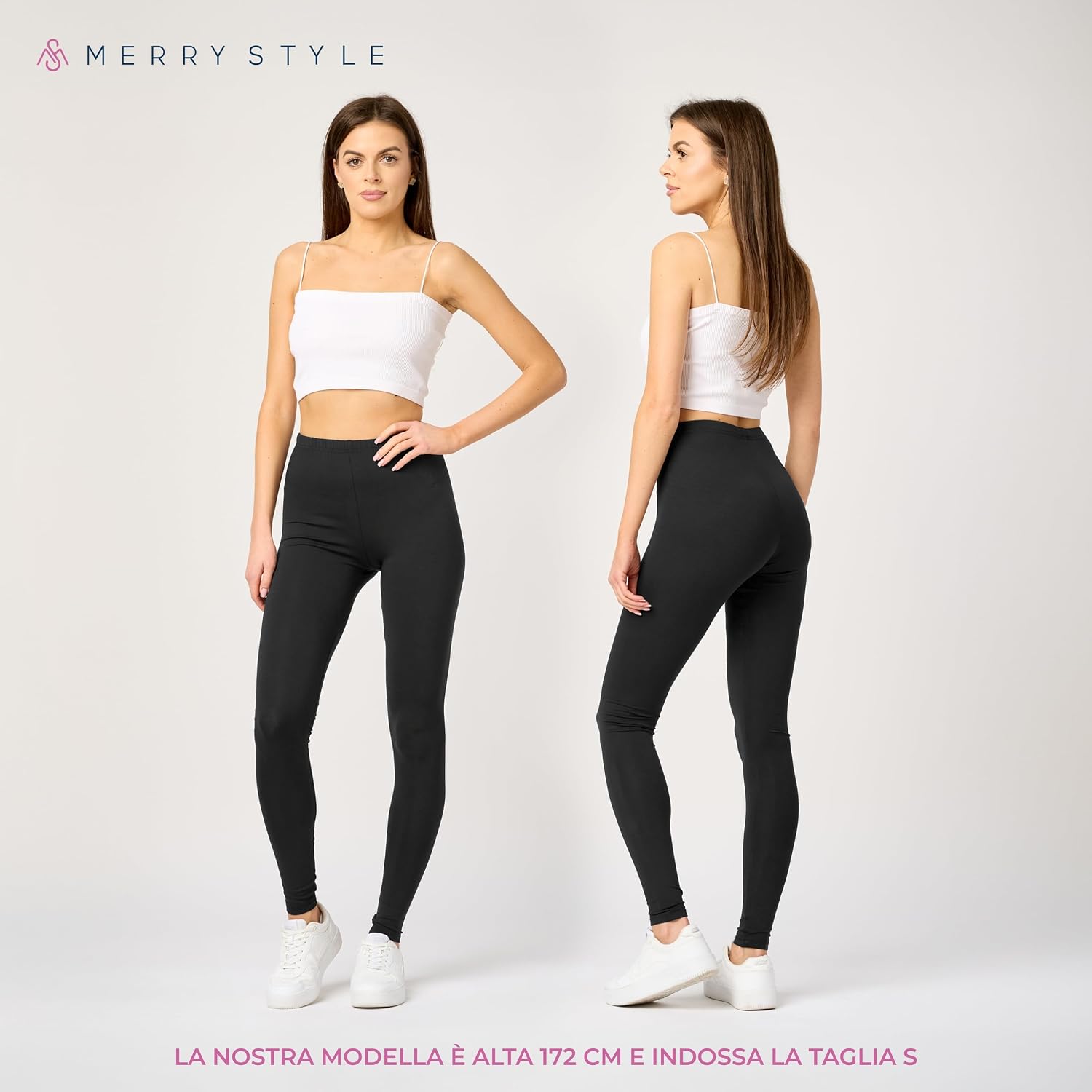 Detalle 2 de Leggings lunghi donna Merry Style in viscosa con elastan, vita elastica (MS10-143) per casa, palestra e tempo libero