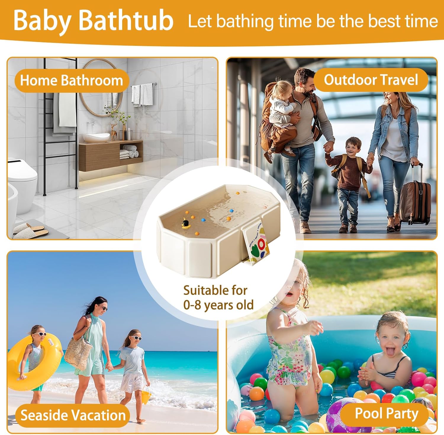 Thumbnail 5 de Vasca da bagno pieghevole per bambini 0-8 anni beige con tappo di scarico