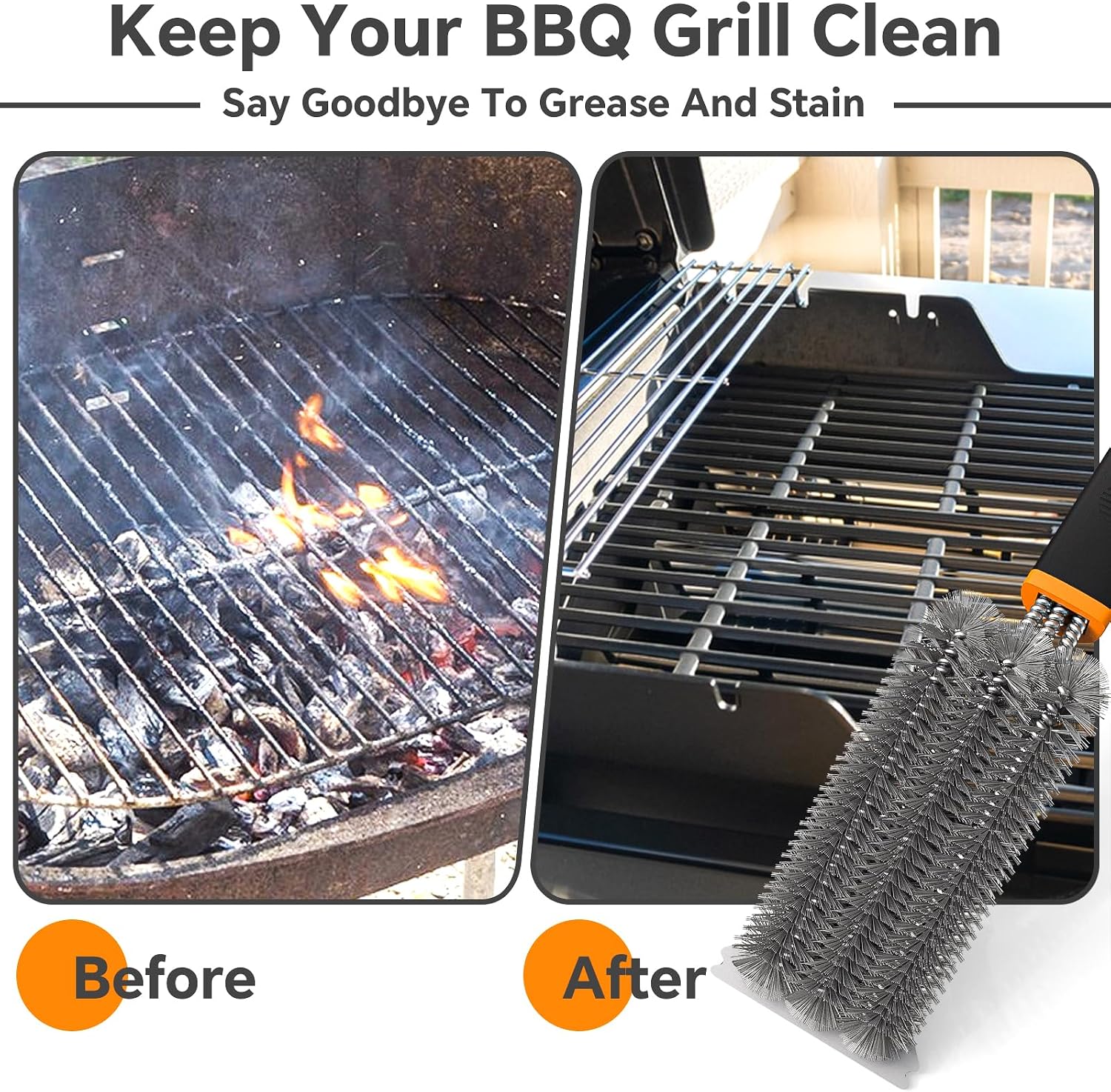 Detalle de Fixmend 2-Pack BBQ Grill Brushes, 15-Inch Stainless Steel with Scraper