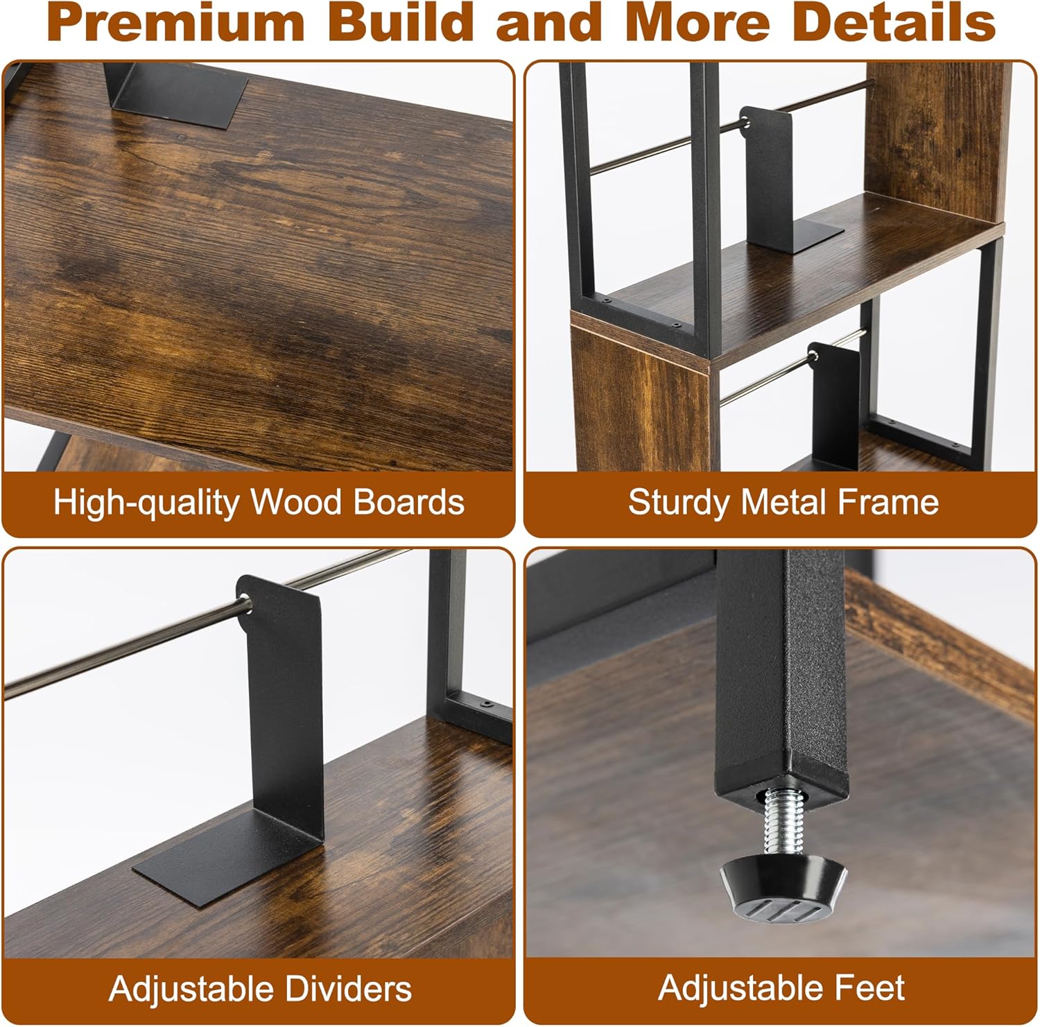 Thumbnail 6 de Aquzee Wooden DVD Shelf Media Storage Rack with Adjustable Dividers