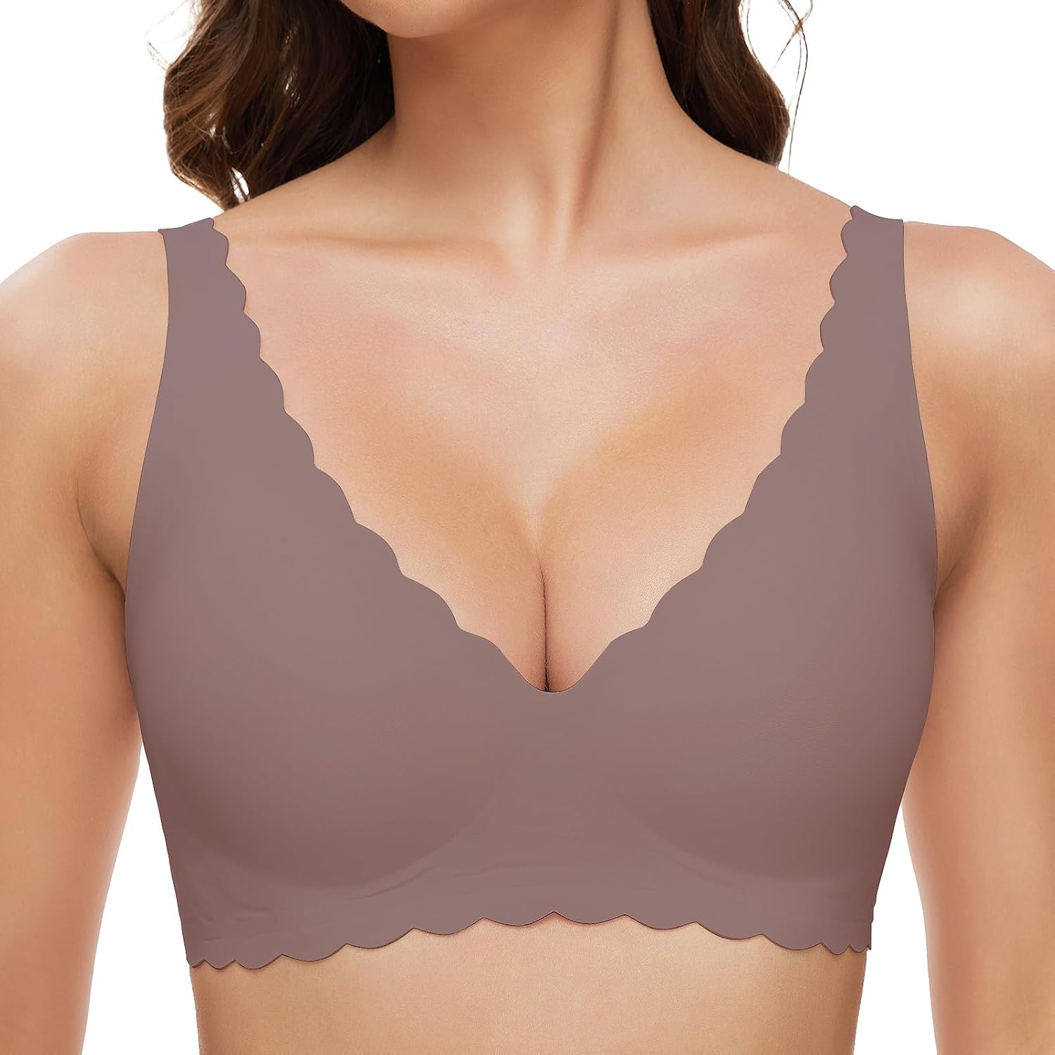 Detalle de GXOULRRA Komfort-Tief-V-BH für Damen ohne Bügel – nahtloses Soft Bustier mit Baumwoll-Polstern