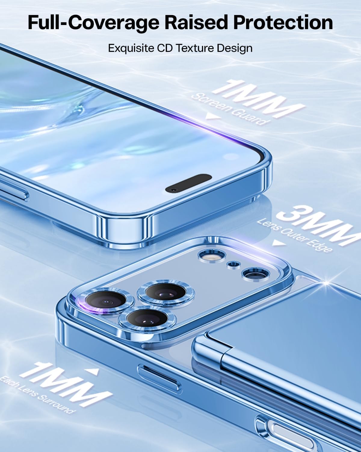 Detalle de Meifigno iPhone 18 Pro Wallet Case with Mirror and Kickstand, Glacier Blue