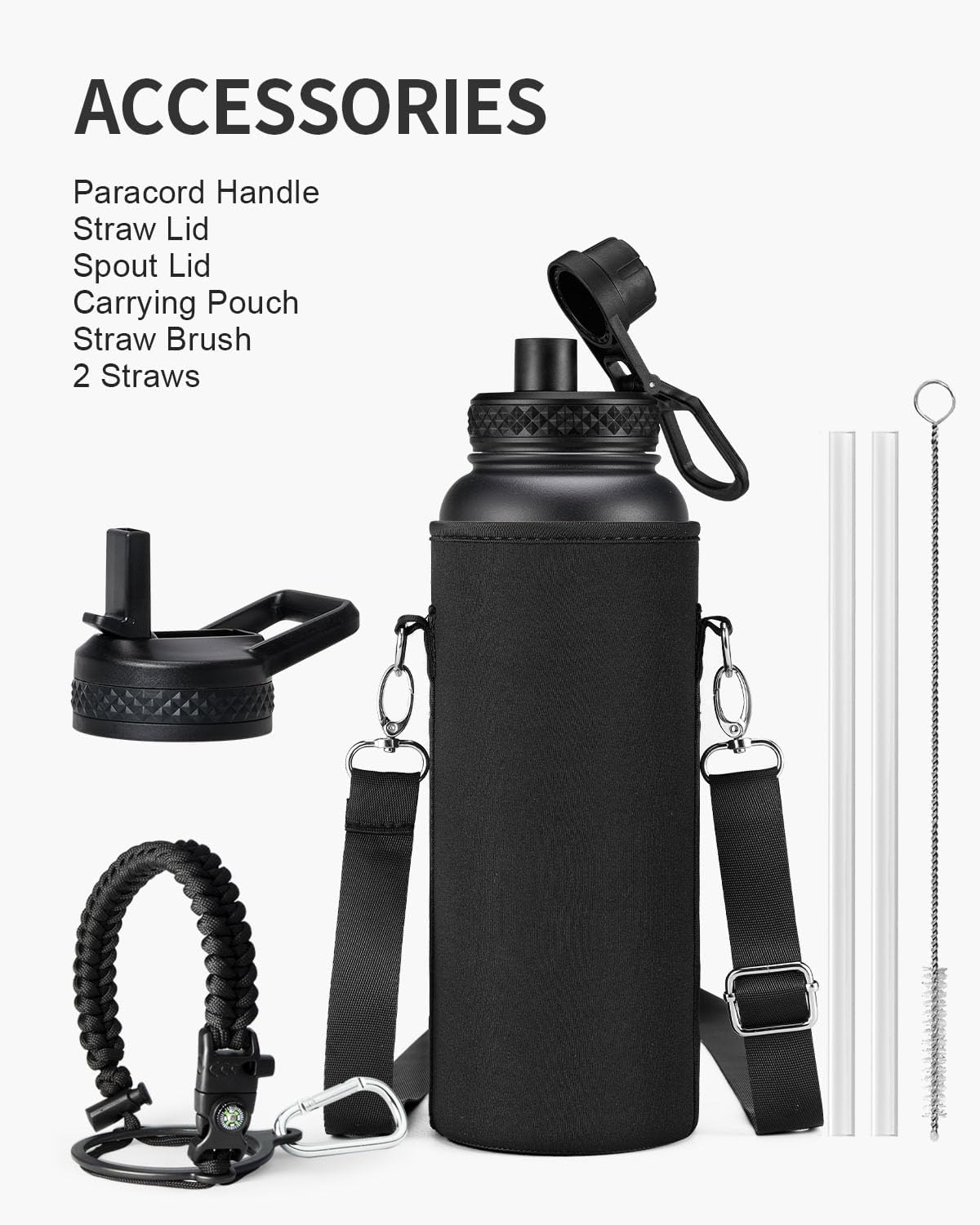 Thumbnail 6 de Topre 40oz Insulated Water Bottle with Paracord Handle and Dual Lids