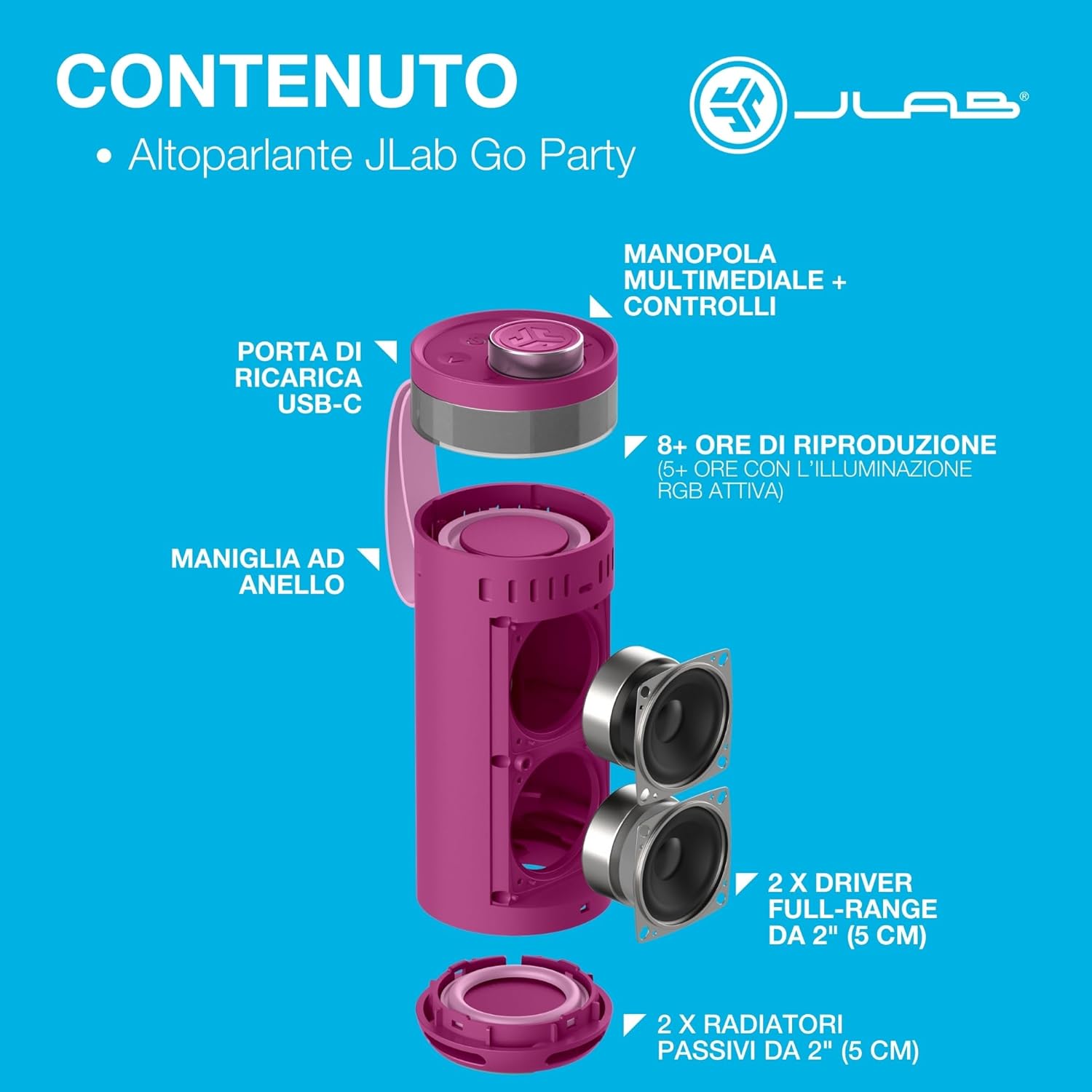 Thumbnail 6 de JLab Go Party: Cassa Bluetooth Portatile 10W con Luci RGB, IP56 e fino a 16+ ore di riproduzione