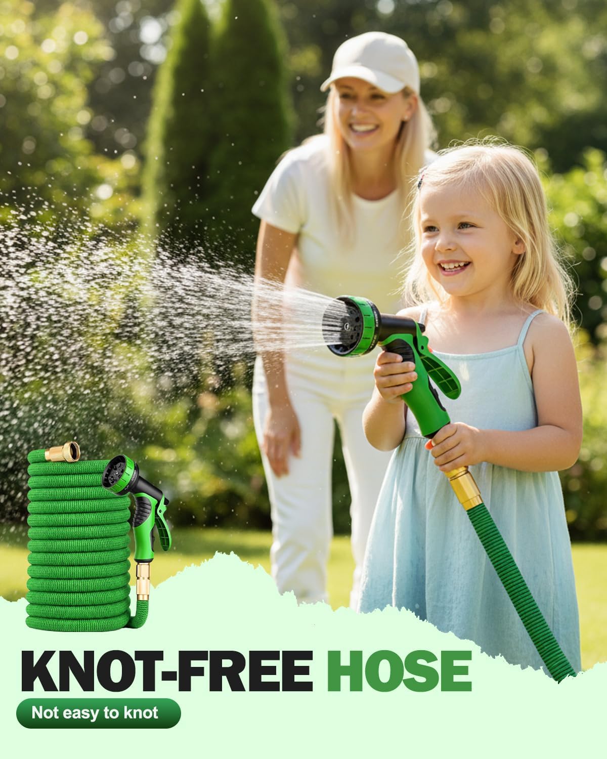 Thumbnail 6 de 150FT Expandable Garden Hose with 4-Layer Latex Core, 10-Function Nozzle and Copper-Plated Connectors (Green)