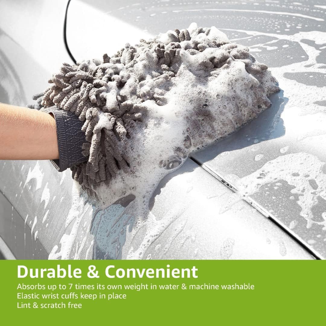 Detalle de Amazon Basics Deluxe Microfiber Car Wash Drying Mitts (2 Pack) – Grey, 30 cm x 20 cm