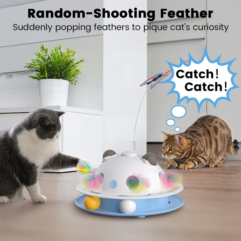 Detalle de VOSFEEL 4 in 1 Interactive Cat Toy: Smart Carousel with Catnip, Feathers and Handmade Butterfly