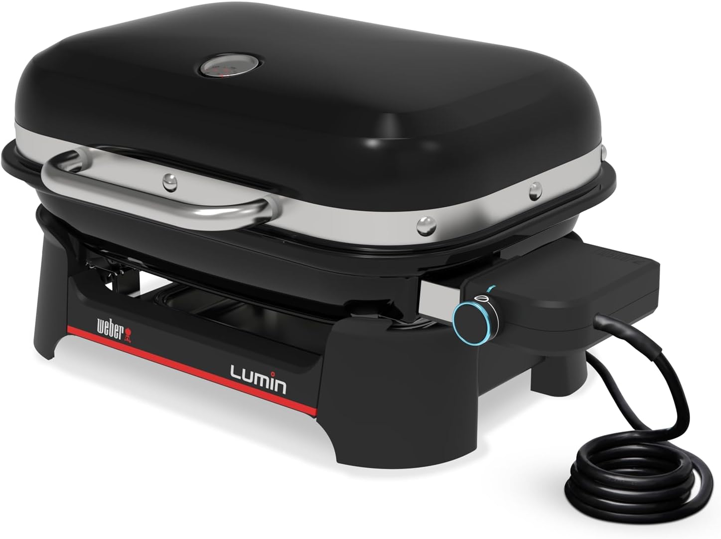 Detalle 2 de Weber Lumin Compact: Tragbarer Elektrogrill mit Deckelthermometer, 43 × 32 cm, Porzellanemaillierte Gusseisenroste