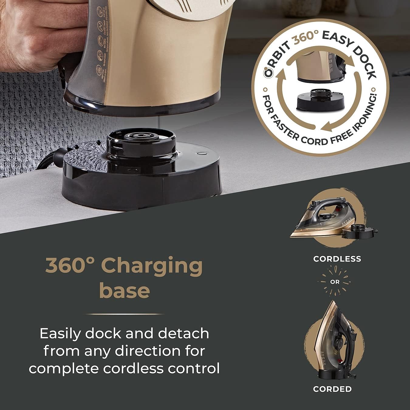 Detalle de Tower T22022GLD Ceraglide 360 cordless iron 2800W