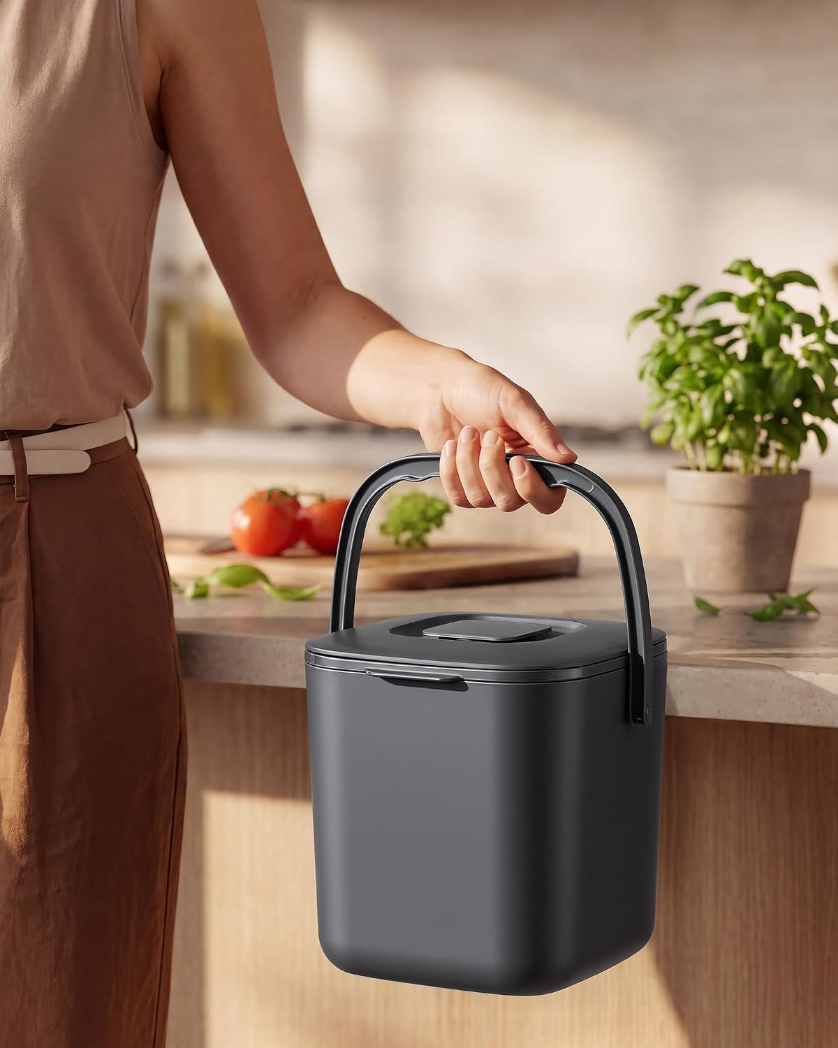 Detalle 2 de SONGMICS LTB214GZ01 compostbakje voor op het aanrecht, 4 liter