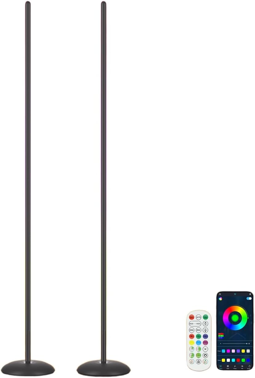 Detalle de Vexinat HC601 2-Pack RGB LED Corner Floor Lamps with App and Remote Control