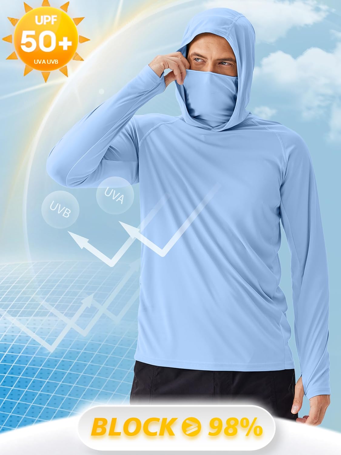 Thumbnail 4 de PINSPARK Men’s Sun Protection Hoodie with Mask (UPF 50+ UV) Long Sleeve Rash Guard Shirt