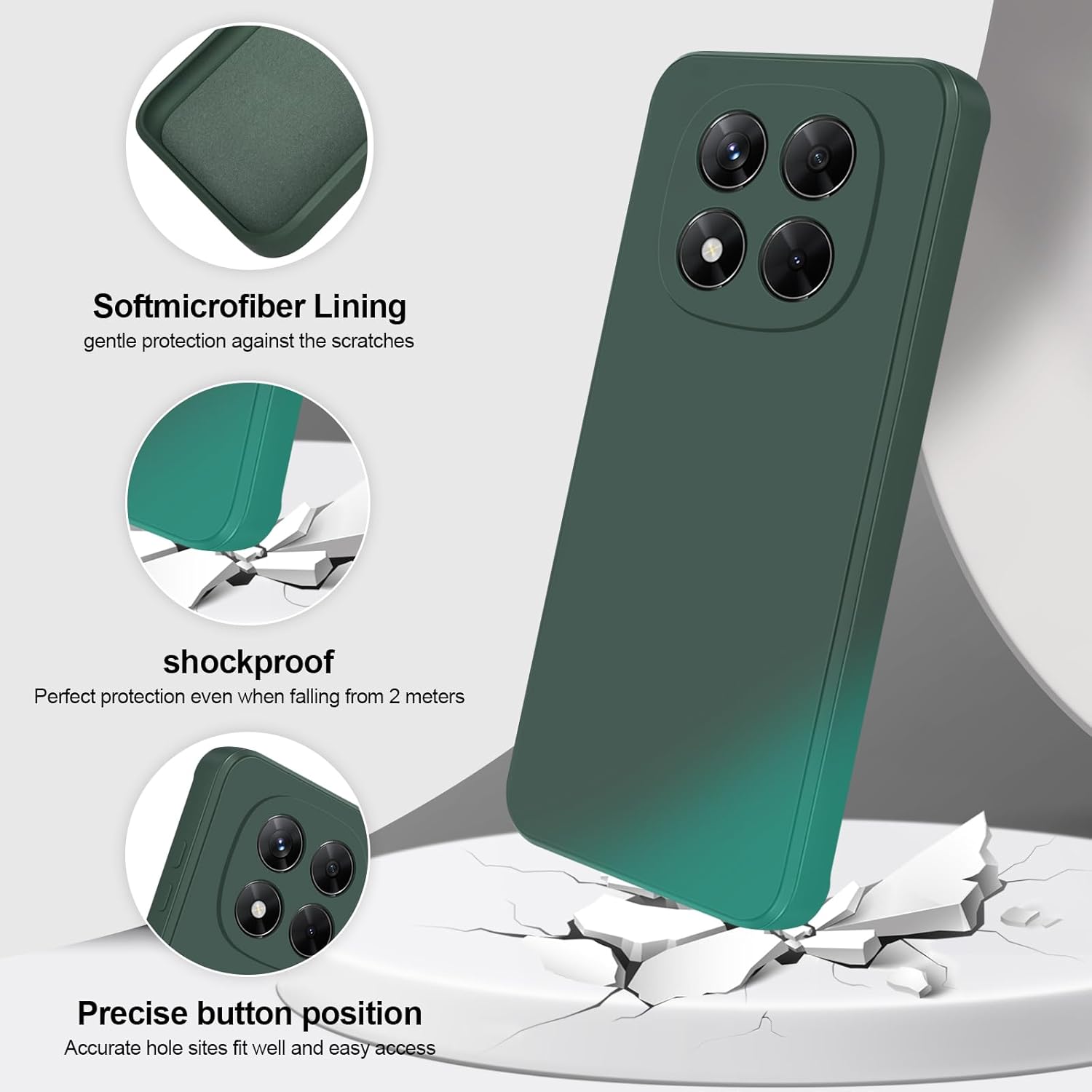 Detalle de GiiYoon Liquid-Silicone Hülle für Xiaomi Redmi Note 14 Pro 5G (grün) – Rundumschutz mit weichem Mikrofaserfutter