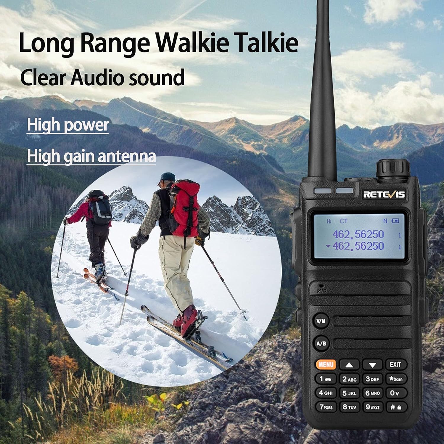 Detalle de Retevis RA685 Talkie Walkie Double Bande — longue portée, 5W et batterie 1800 mAh pour débutants