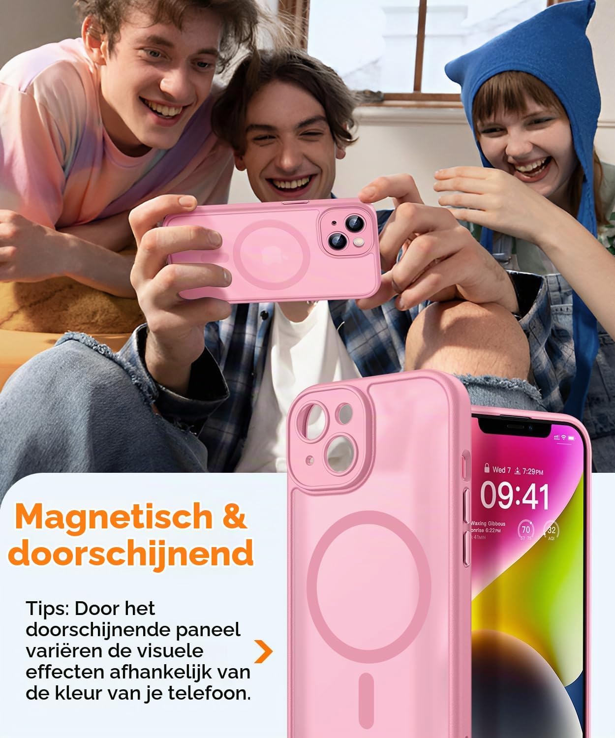 Thumbnail 2 de CANSHN Magnetic for iPhone 14 Case – lichtroze hoesje met MagSafe en camerabescherming