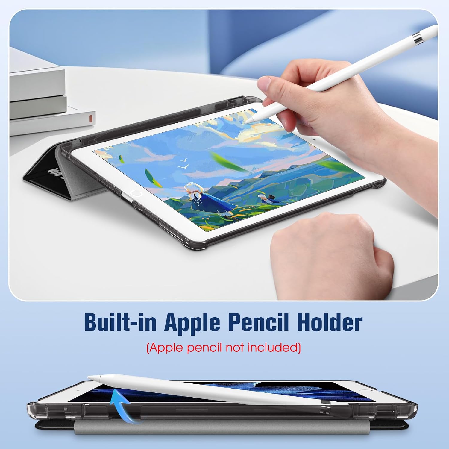 Detalle 2 de Fintie Hülle für iPad 9. Generation / 8. Generation / 7. Generation (10.2 Zoll) – ultradünn, transparente Rückseite, Pencil-Halter, Auto Sleep/Wake