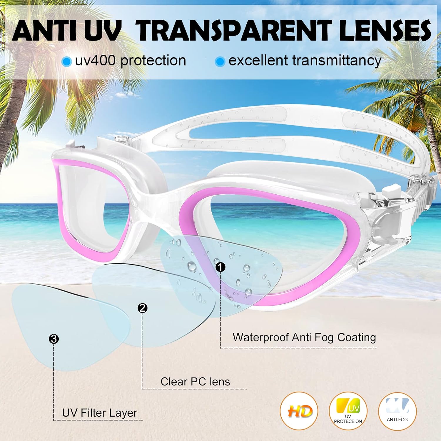 Thumbnail 1 de Winline Adult Open Water Swimming Goggles with Anti-Fog UV Lenses