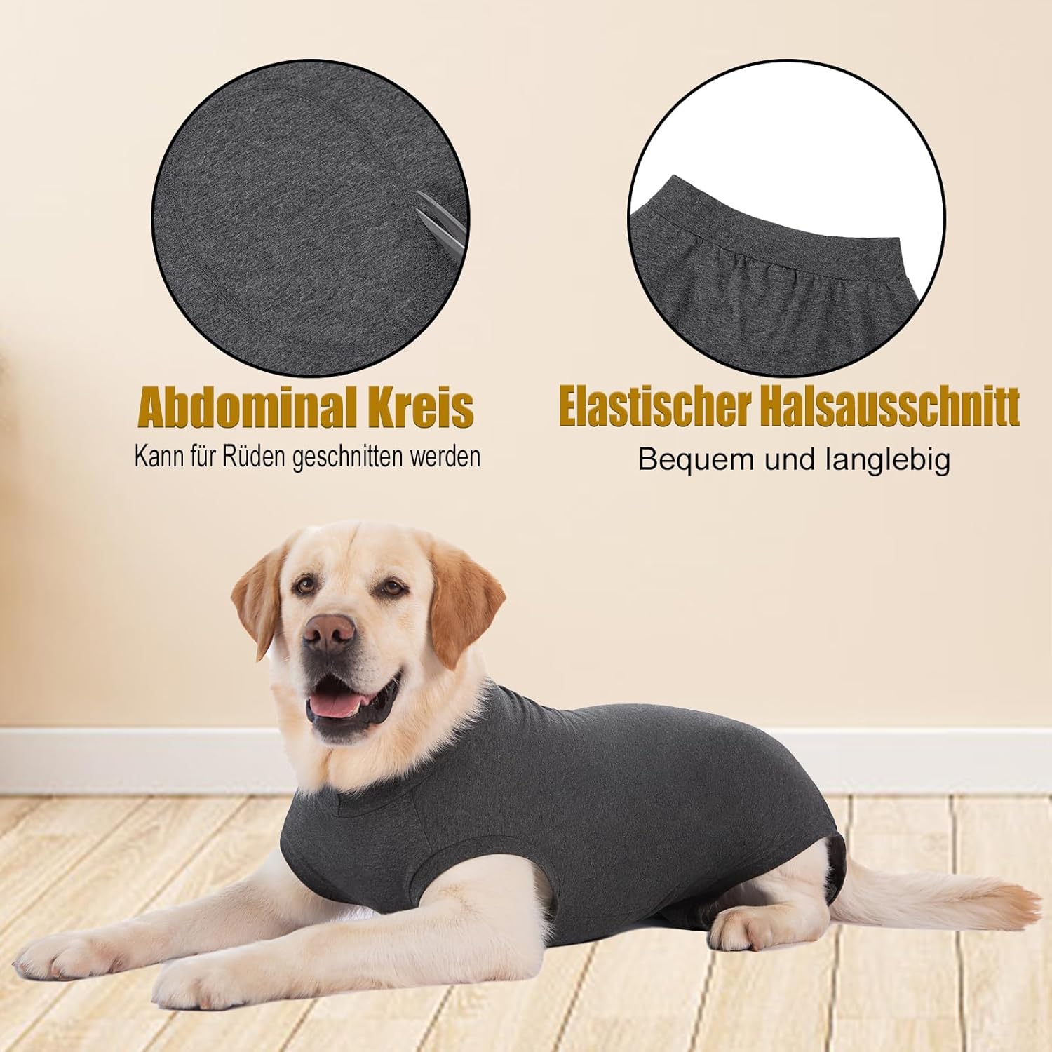 Detalle de Axcimond Hundebody nach OP mit Leckschutz Grau, Größe XL – Einteiler mit Klettverschluss