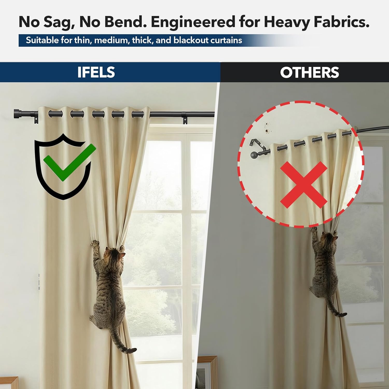 Thumbnail 4 de IFELS Heavy Duty Curtain Rods 66-120" 🪟