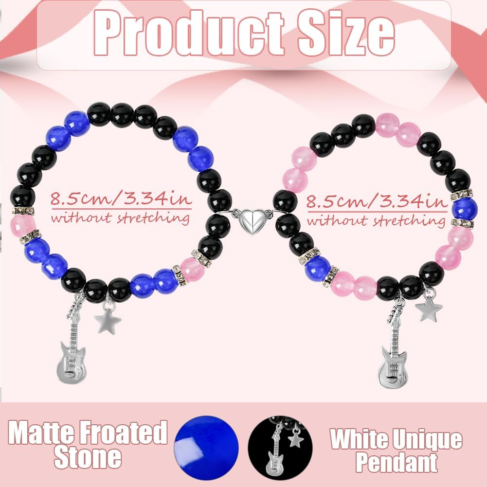 Thumbnail 1 de Bracelet magnétique couple Aucuu avec pierre naturelle et perles de cristal, réglable (amitié/amour)