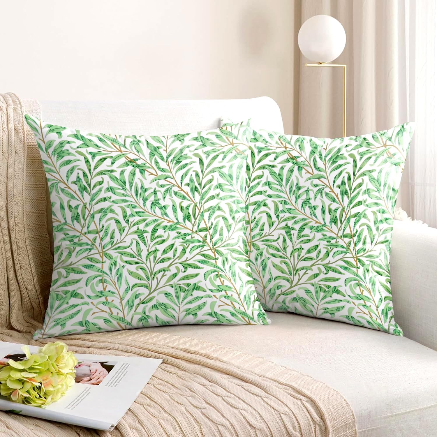 Detalle de HUASHUZI Outdoor Cushion Covers Green Leaf 50x50cm Set of 2 – Double-Sided Garden Decor for Benches and Sofas