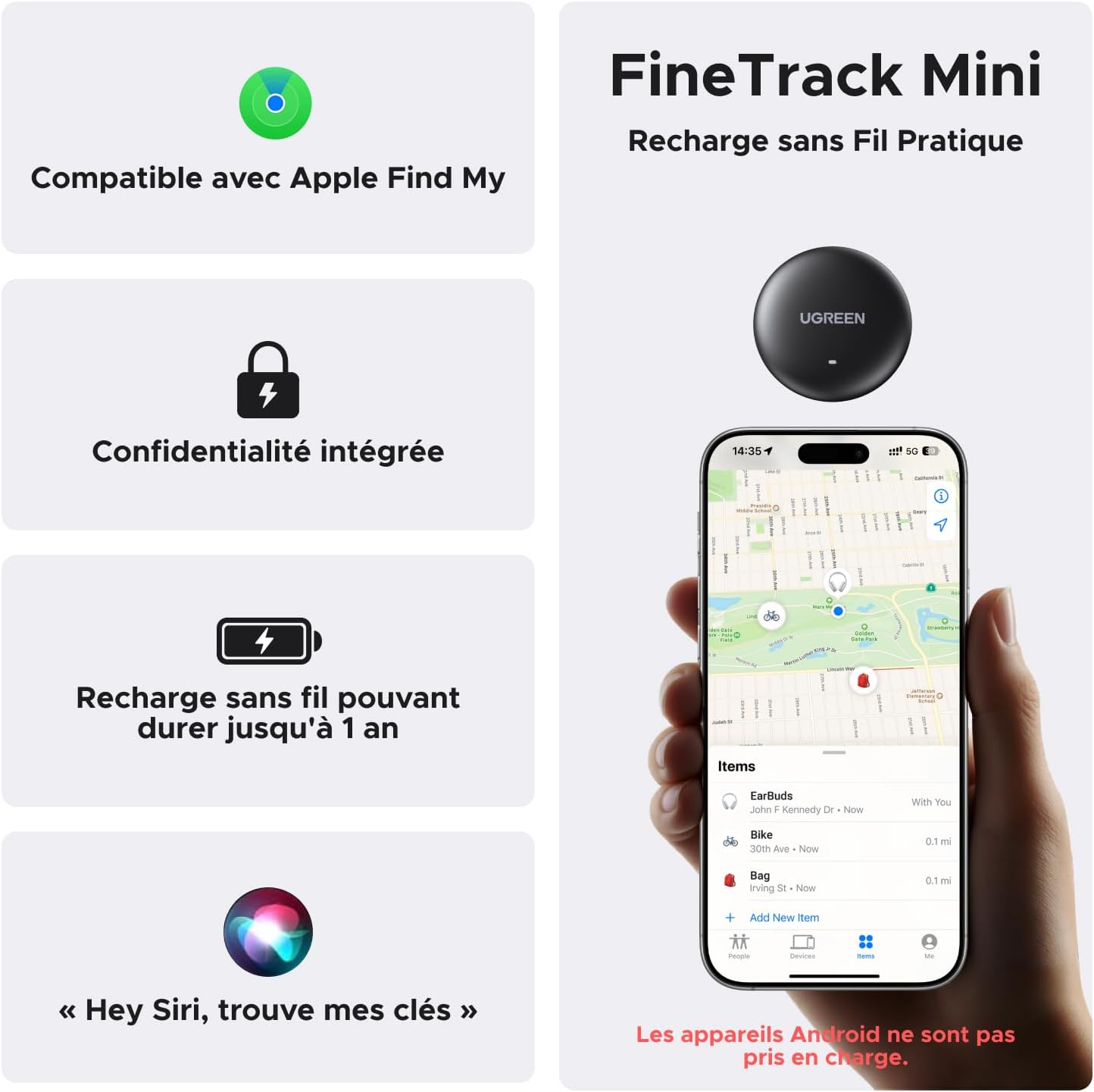 Detalle 2 de UGREEN FineTrack Mini 12 mois d’autonomie