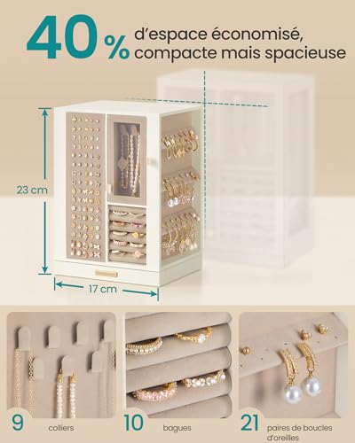 Thumbnail 3 de SONGMICS Boîte à Bijoux Rotative 360° JBC211WD01 – Coffret à Bijoux 4 tiroirs, rangement pour colliers, bagues, boucles d’oreilles