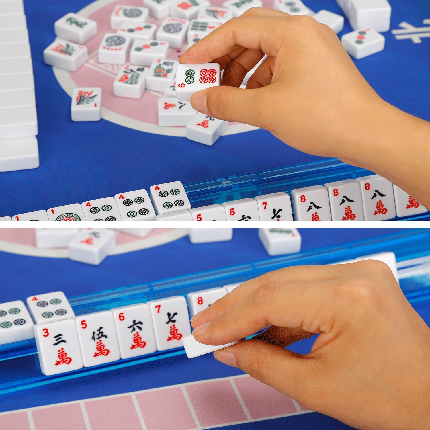 Detalle de Suncle American Mahjong Tile Set: 166 White Tiles with 4 Racks and Travel Bag